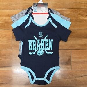 Seattle Kraken Size 12 Months NHL Hockey Baby 3 Pack Short Sleeve Bodysuits NEW